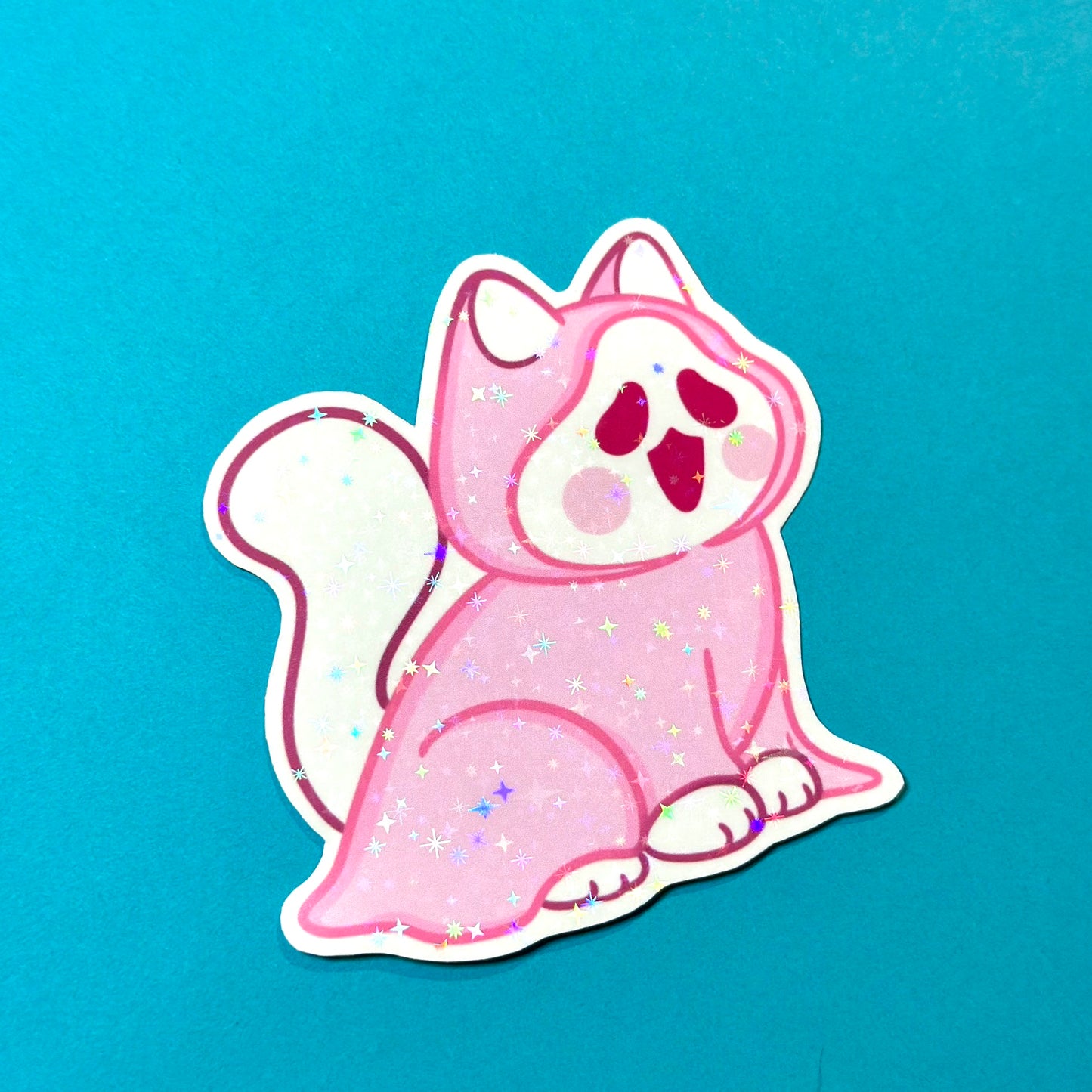 Pastel Ghost Face Kitty Holographic Sticker