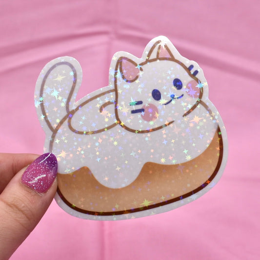 Cinnamon Roll Kitty Holographic Sticker