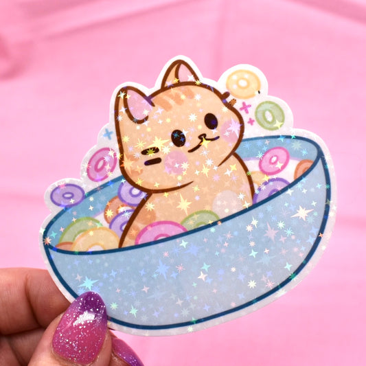 Fruity Loopy Cereal Kitty Holographic Sticker
