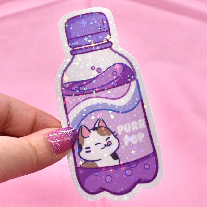 Soda Bottle Kitty Holographic Sticker