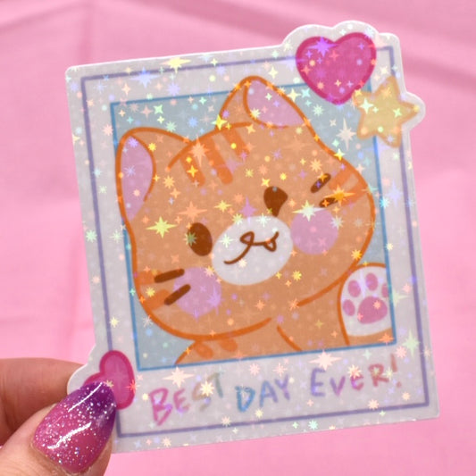 Polaroid Kitty Holographic Sticker
