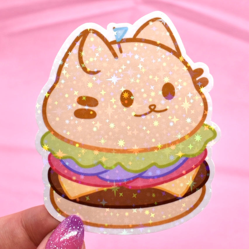 Burger Kitty Holographic Sticker