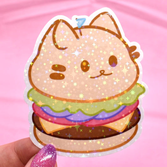 Burger Kitty Holographic Sticker
