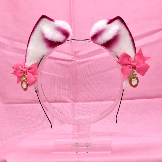 White Pink Tip Kitten Ears