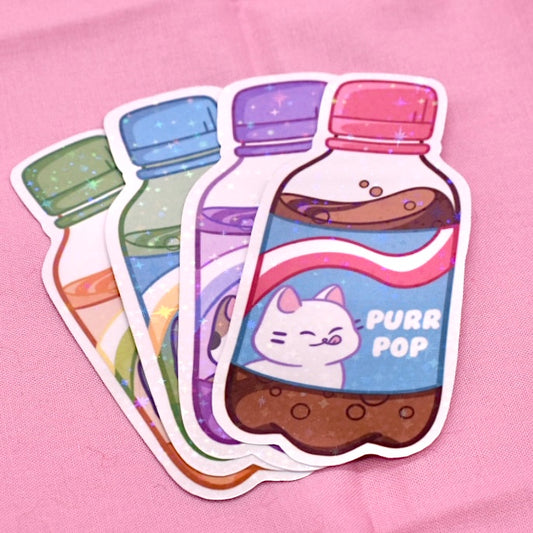 Soda Bottle Kitty Holographic Sticker
