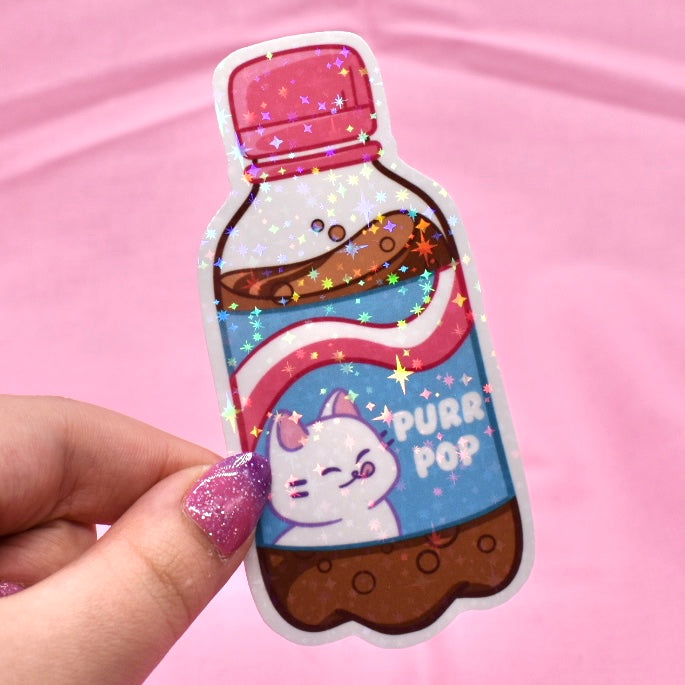 Soda Bottle Kitty Holographic Sticker