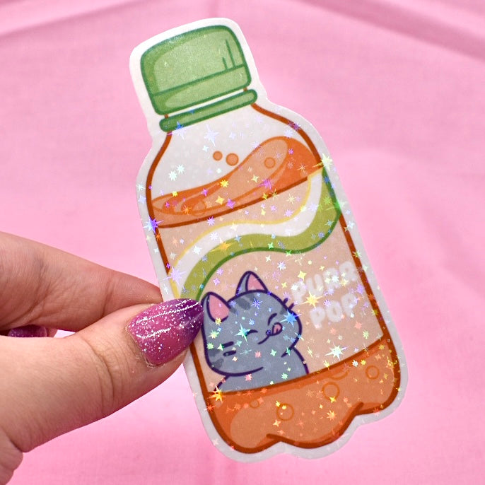 Soda Bottle Kitty Holographic Sticker