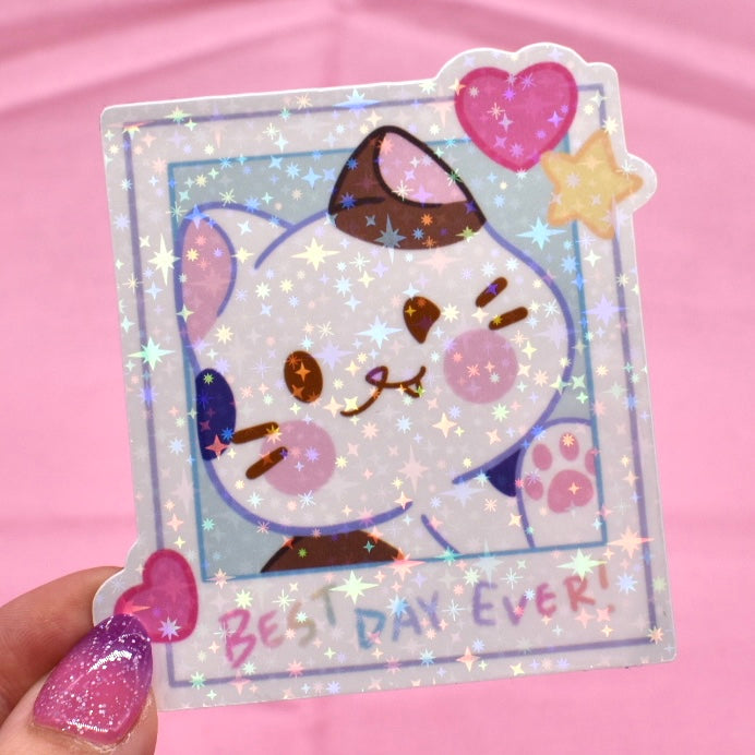 Polaroid Kitty Holographic Sticker