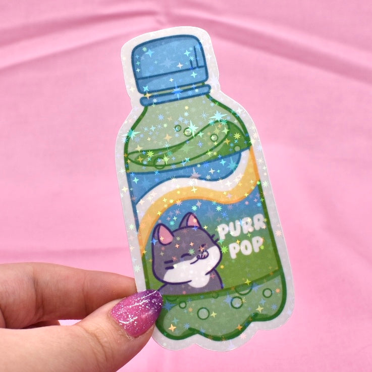 Soda Bottle Kitty Holographic Sticker