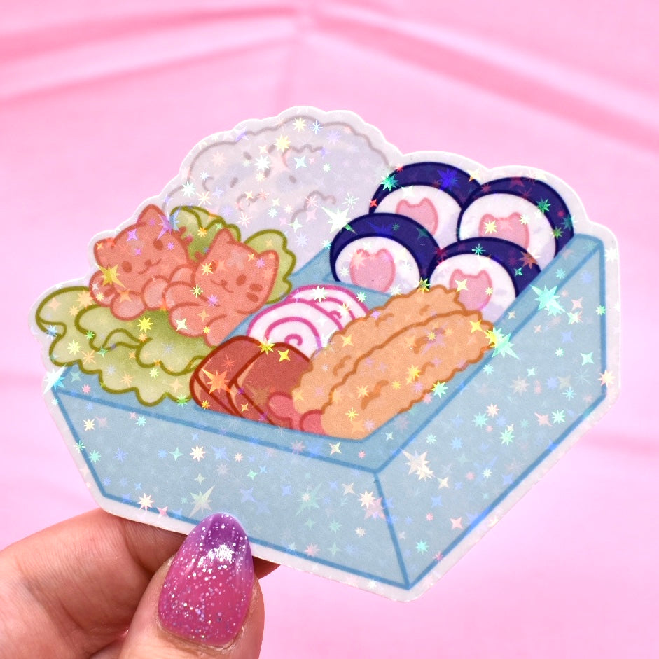 Bento Box Kitty Holographic Sticker