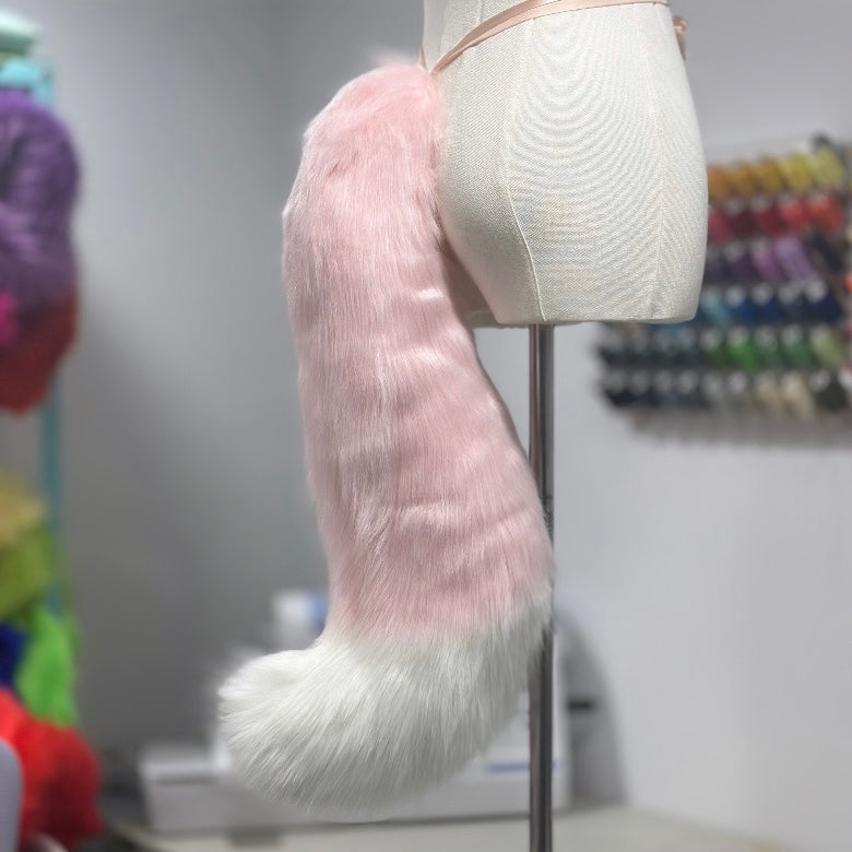 Baby Pink & White Fox / Wolf Tail