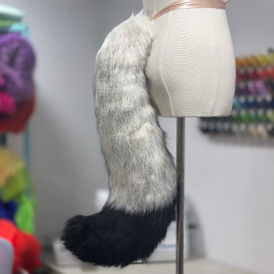 Frosted White & Black Fox / Wolf Tail