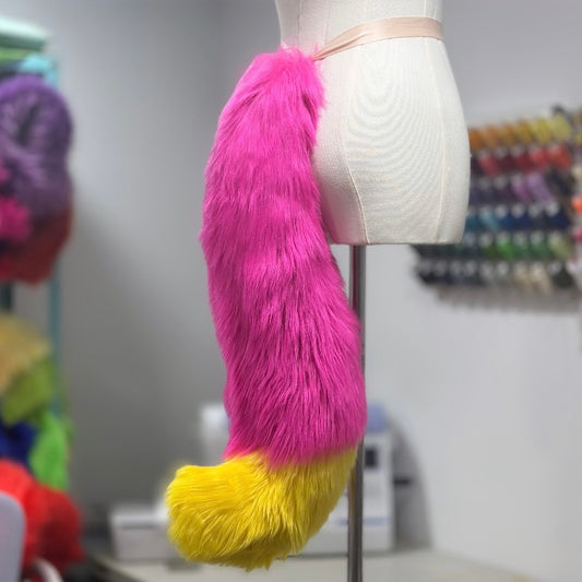 Hot Pink & Yellow Fox / Wolf Tail