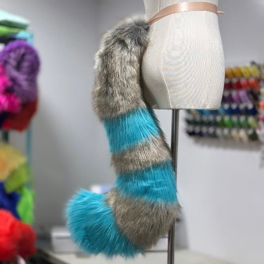 Turquoise Grey Striped Cat Tail