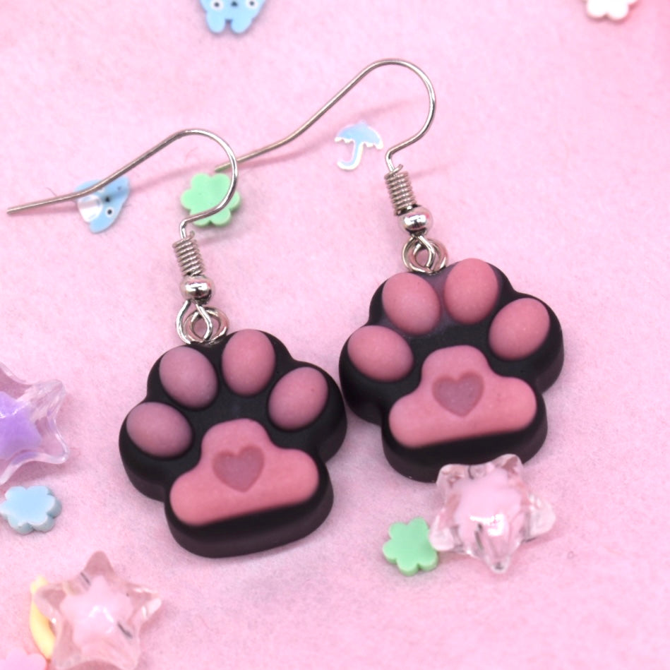 Black Cat Paw Earrings